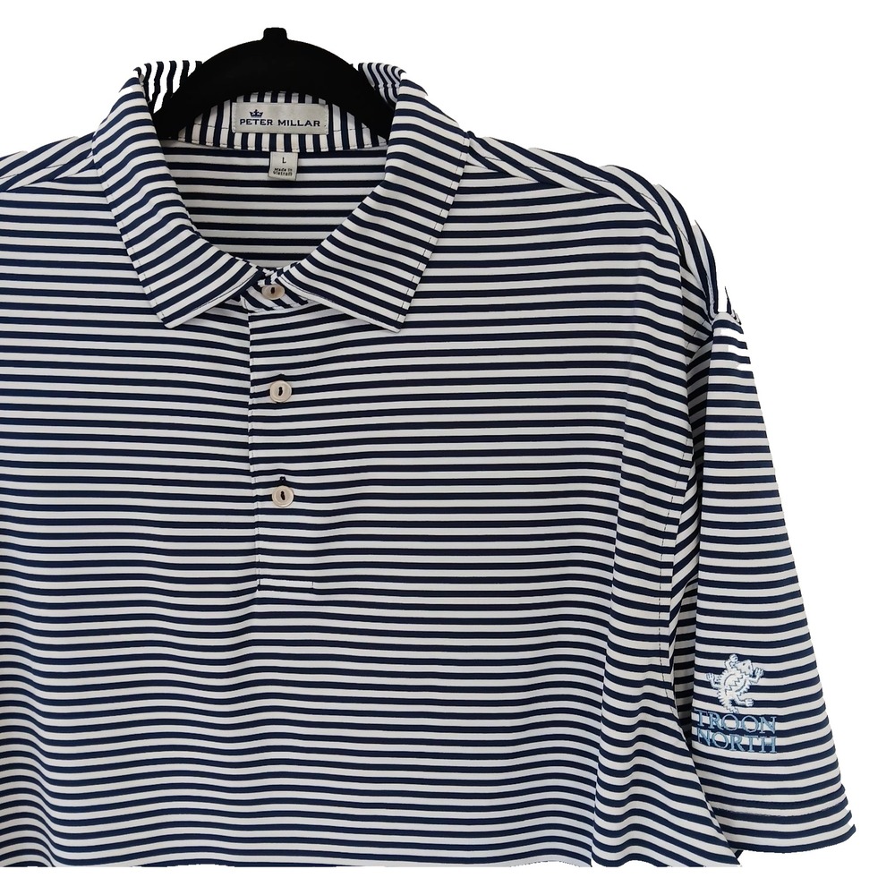 Peter Millar Golf Polo L Summer Comfort Striped Shirt Wicking Performance